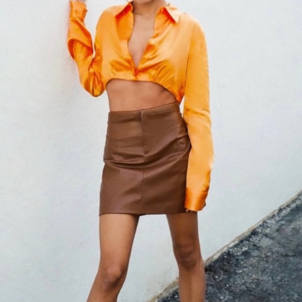 Zara Brown faux Leather mini Skirt